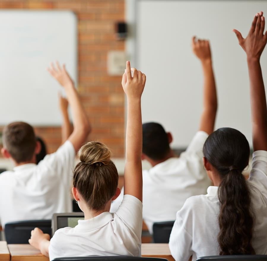 Photo of students raising their hand